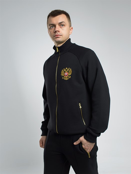 Олимпийка Россия черное золото с вышивкой - фото 7413