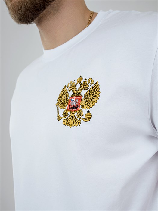 Футболка Россия с вышивкой белое золото - фото 7466