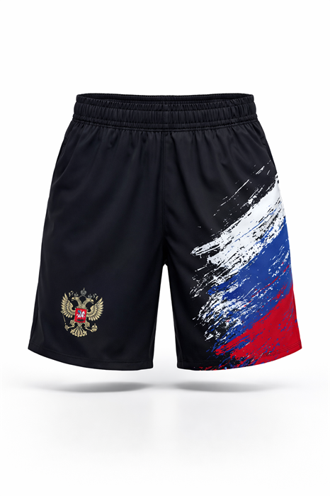 Шорты спортивные триколор Россия черные - фото 7504