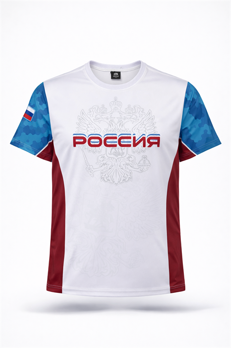 Футболка спортивная с гербом России белая - фото 7516