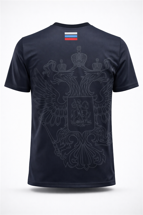 Футболка спортивная с гербом России черная - фото 7519