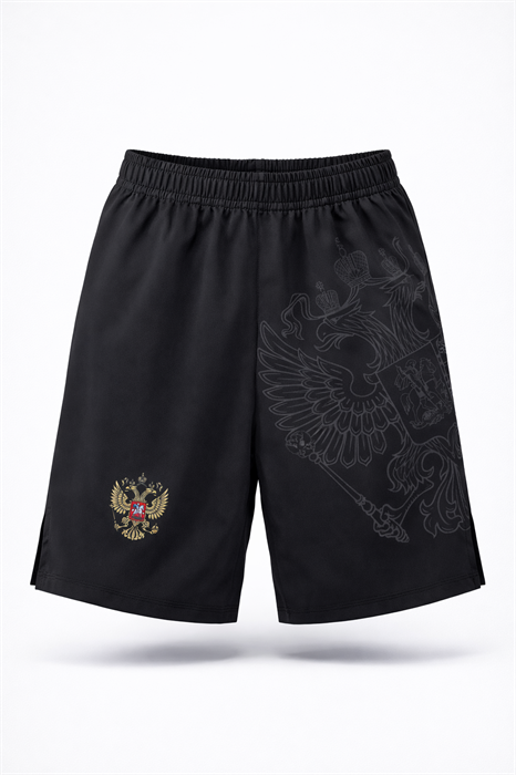 Шорты спортивные с гербом России черные - фото 7520