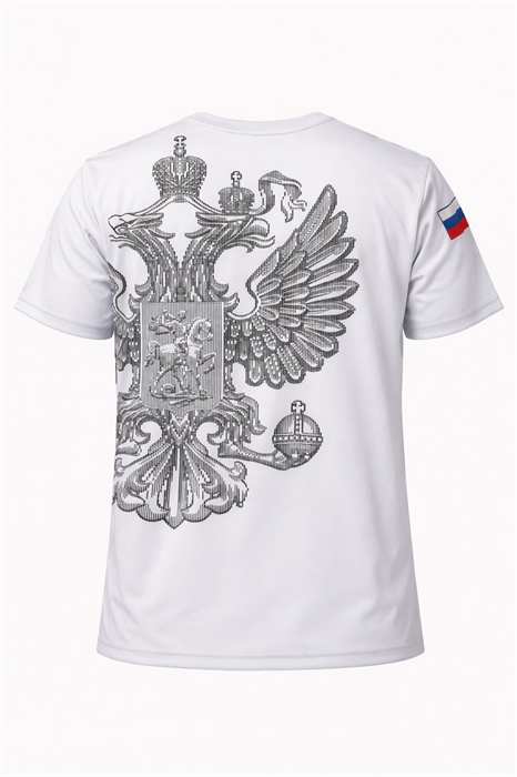 Футболка спортивная Россия белая - герб штрихкод - фото 7537