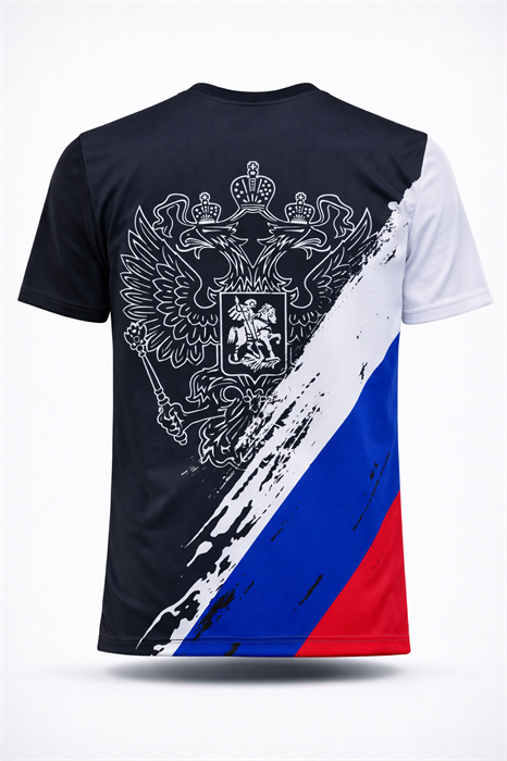 Футболка спортивная Россия белая - триколор - фото 7541
