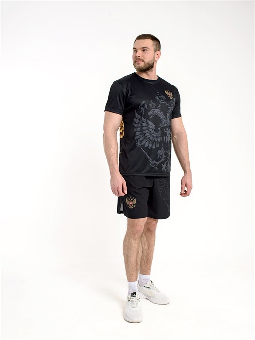 Футболка спортивная с гербом РФ черная 2349