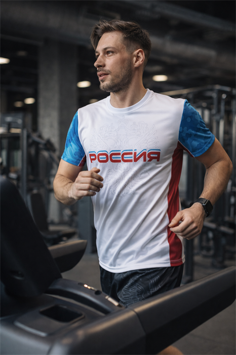 Футболка спортивная с гербом России белая 2351
