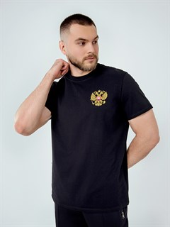 Футболка Россия с вышивкой черное золото 2340