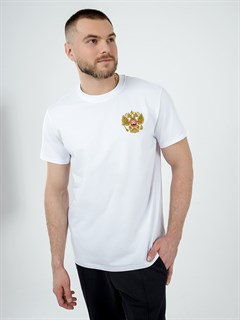 Футболка Россия с вышивкой белое золото 2342