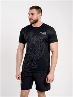 Футболка спортивная с гербом России черная 2352