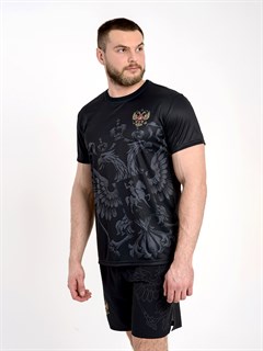 Футболка спортивная с гербом РФ черная 2349