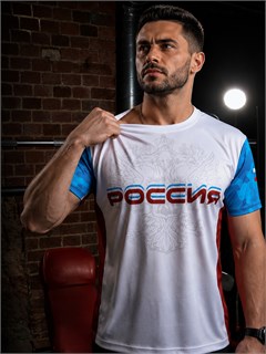 Футболка спортивная с гербом России белая 2351